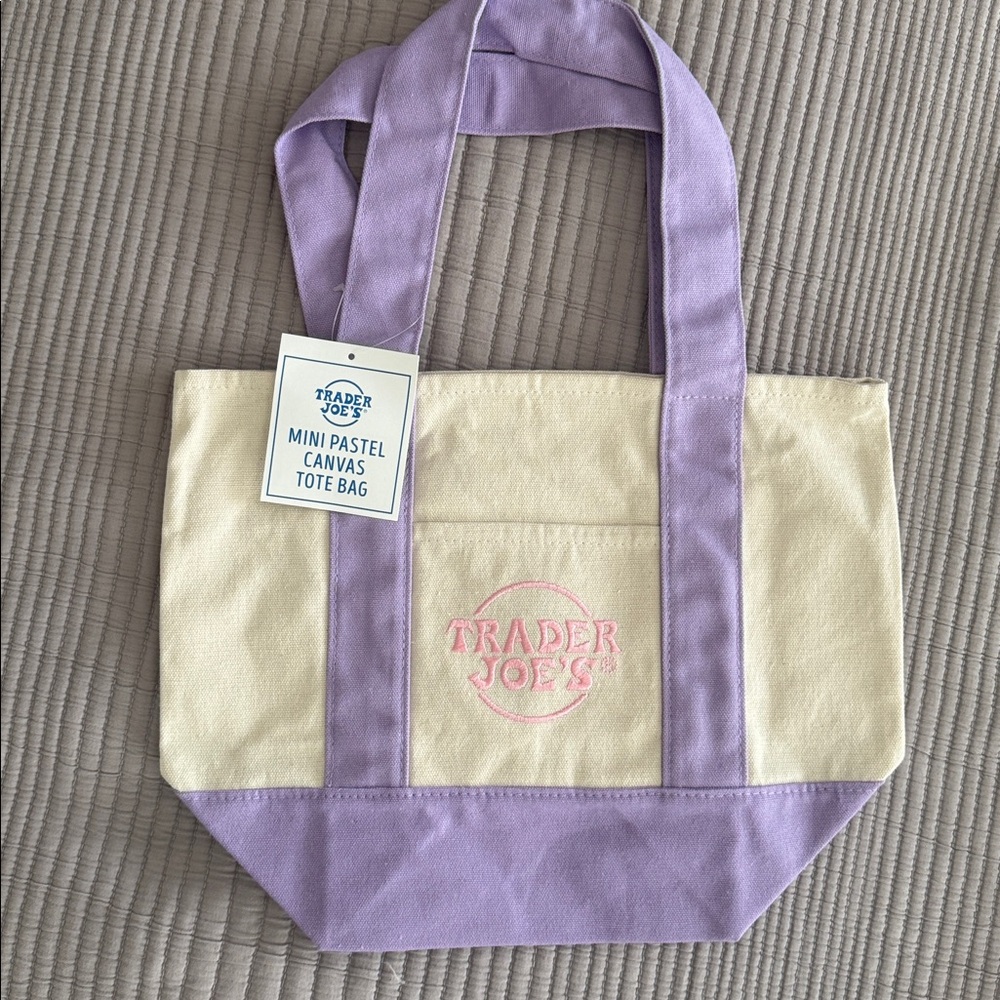 Trader Joe’s Mini Tote Bundle Pastel Pink and Purple mini canvas bags NWT - Picture 2 of 3